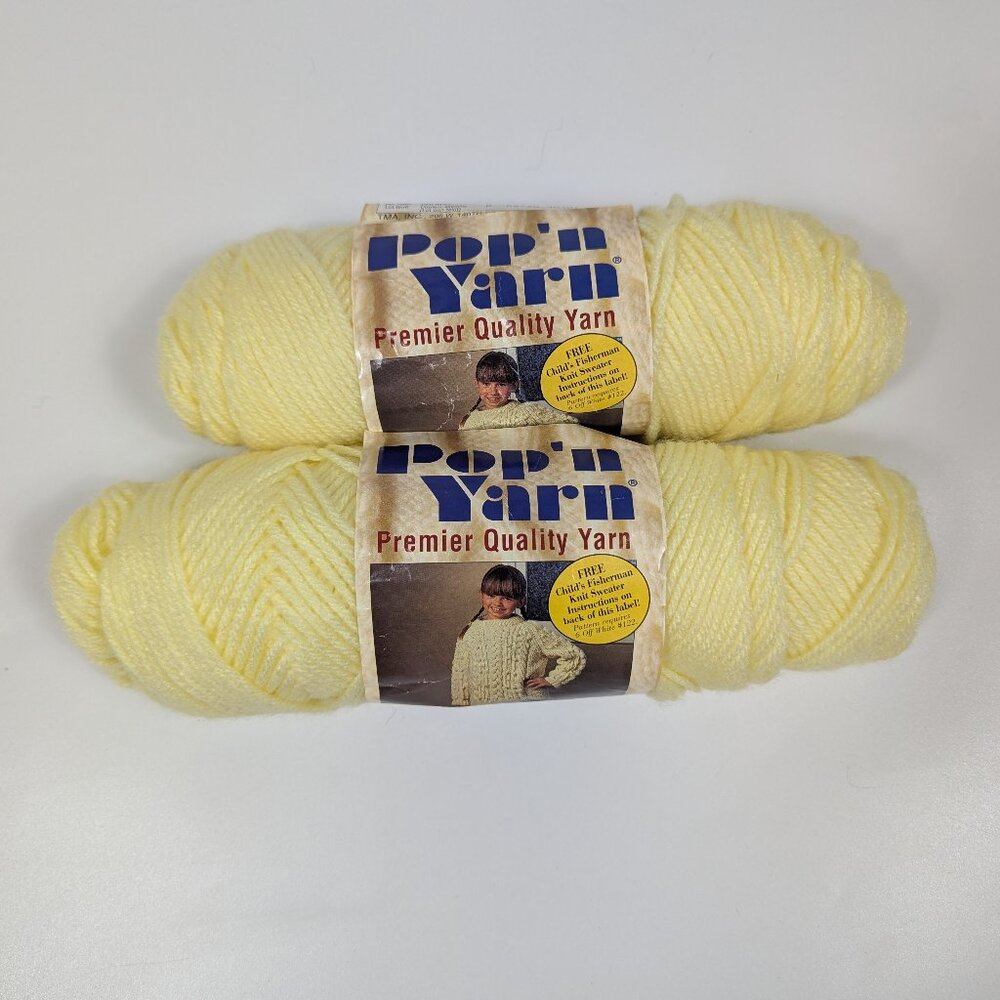Pop'N Yarn Pastel Yellow Acrylic Yarn Skeins No Dye Lot 3 oz/85 grams